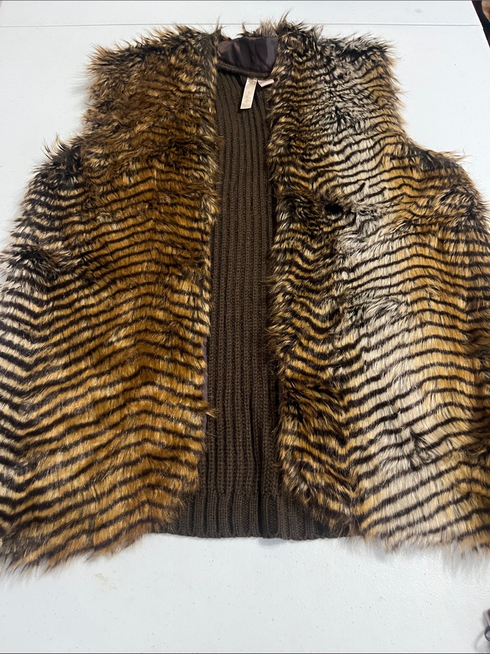 Women’s Faux Fur Striped Vest - Brown